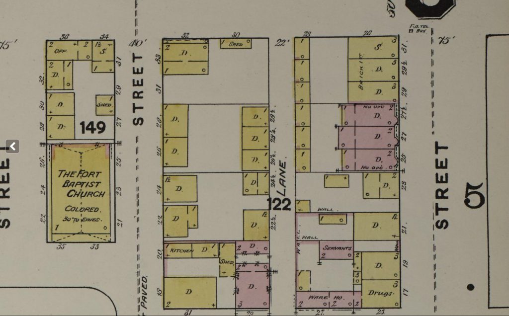 Insurance map showing three townhouses in 1888