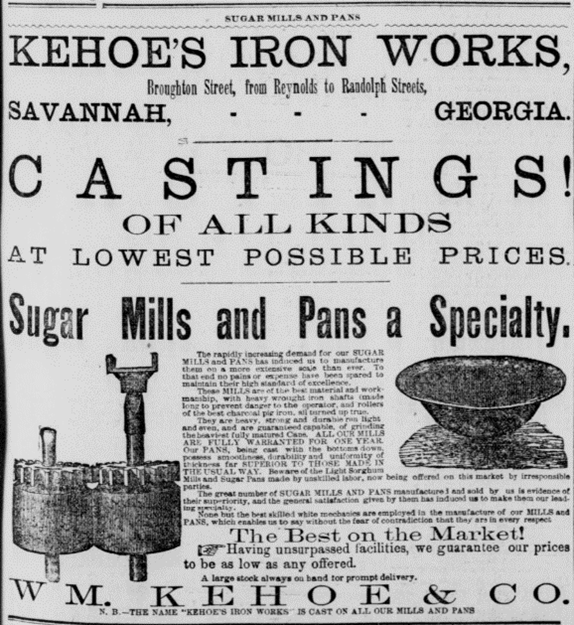 Newspaper add from 1890 advertising Kehoe Iron Works
